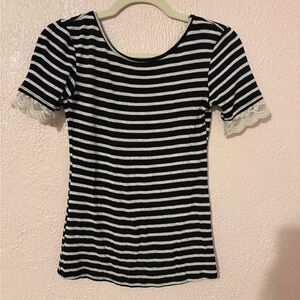 Black & White Striped Lace-Trim Women’s Tee